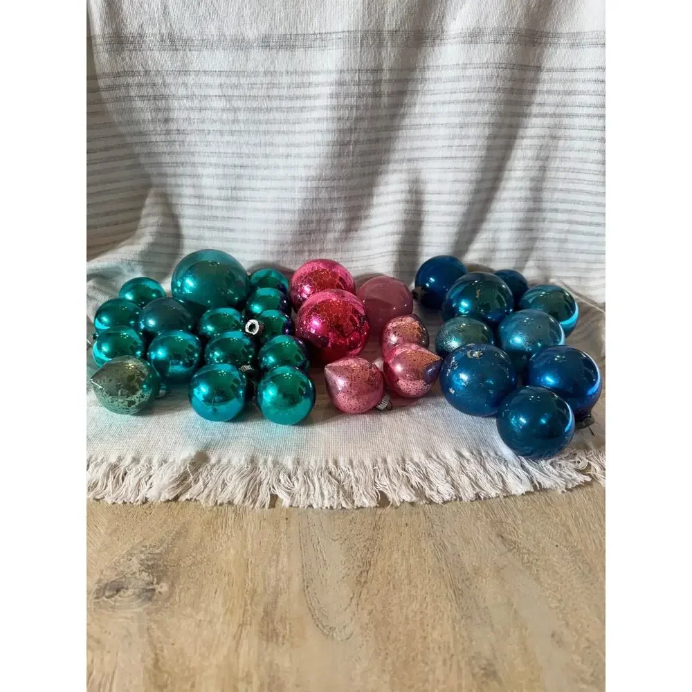 Vintage Shiny Brite Ornaments Lot of 30 Pink, Green & Blue Christmas Decor MCM